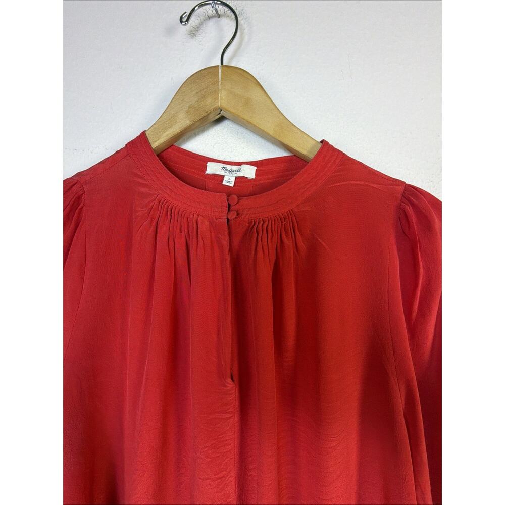 Madewell 100% silk Womens Large Pleated Front Blouse Shirt Top luxury career - Picture 3 of 9